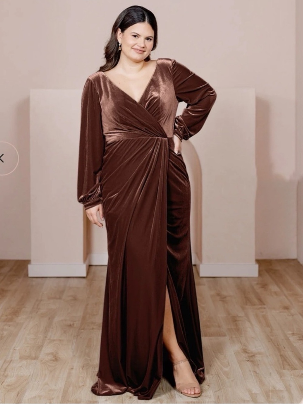 Revelry Vera Velvet Dress Long Sleeve V-Neck Brown‎ Maxi Size 22 Glam Whimsigoth